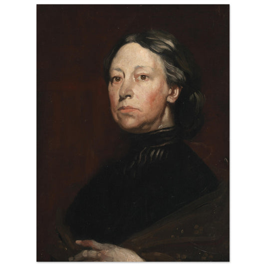 Portrait of Lady Augusta Gregory by William Orpen, dressed in black against a dark background