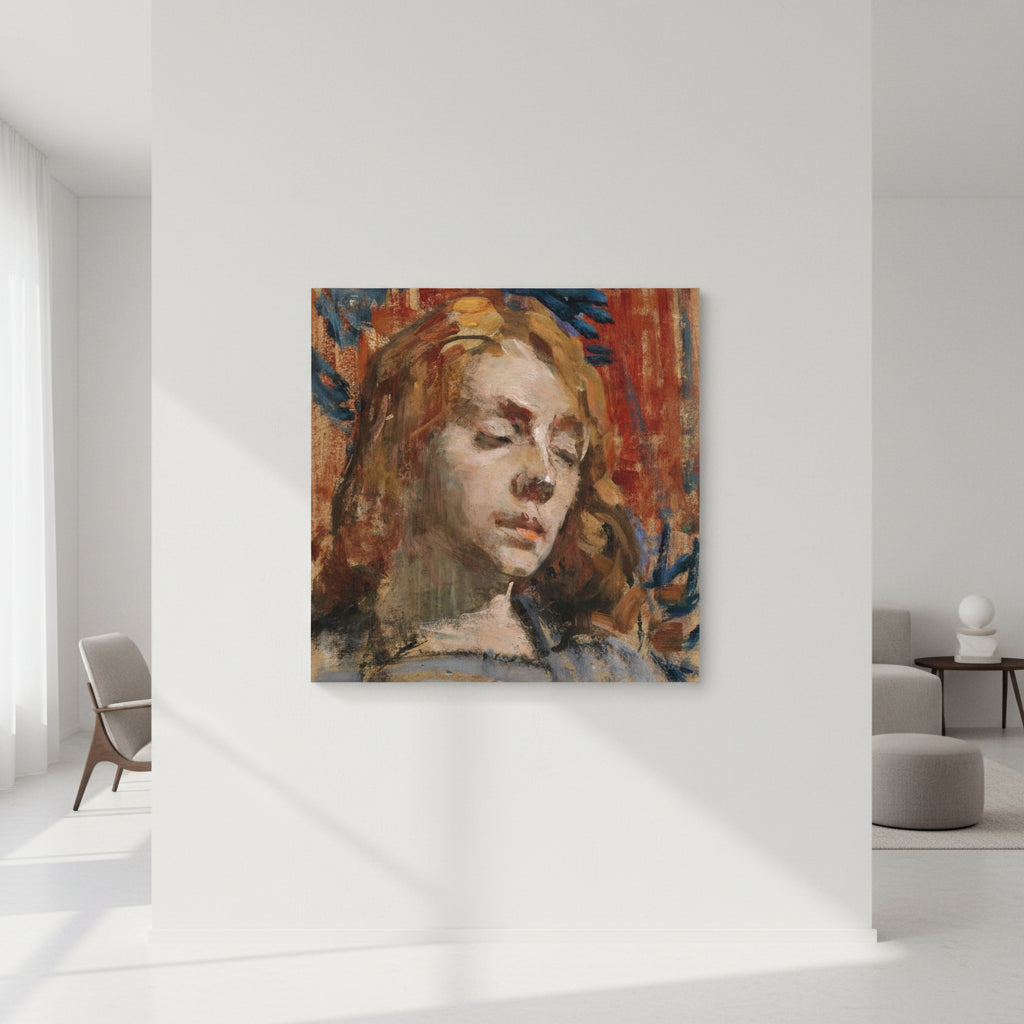 Unframed art print hanging on a clean white wall, floating with no frame, subtle shadow cast behind, high-end minimalist interior, soft natural daylight, photorealistic fine art mockup.