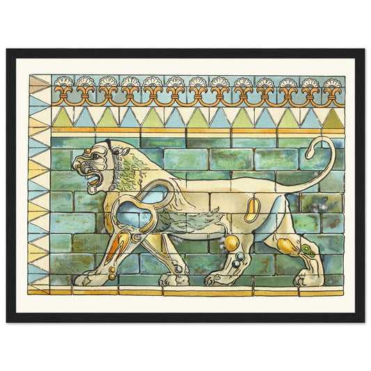 Portion of the Lions Frieze from the Persian palace at Susa by James Ward in a black frame, front view