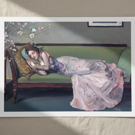 Le canapé vert de l'artiste irlandais Sir John Lavery, impression d'art