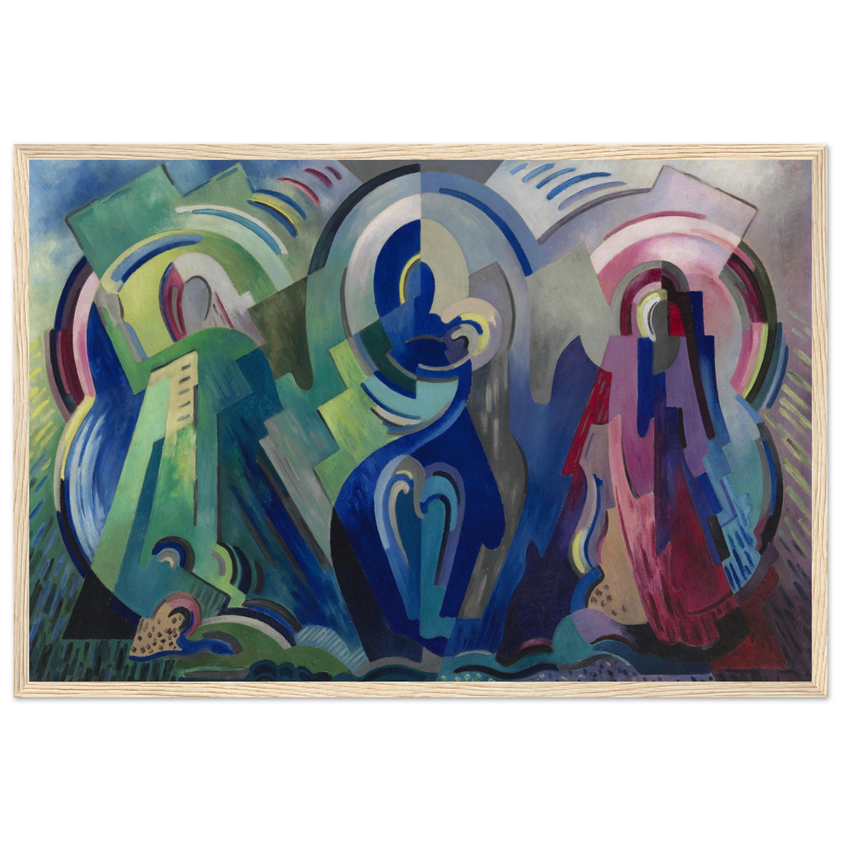 The Virgin of Éire modernist Madonna and Child artwork by Mainie Jellett in sacred modern interior with soft spotlighting