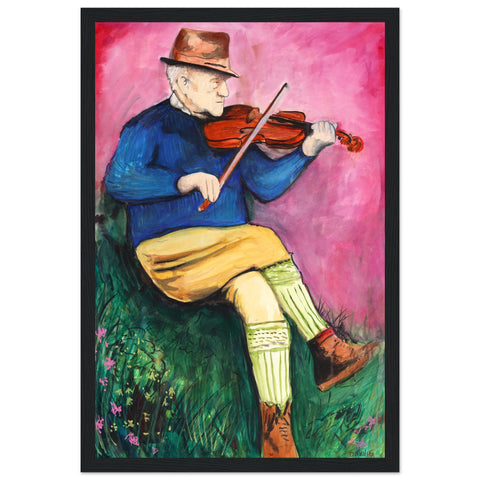 Capture the essence of Irish folklore and musical heritage with our Micky McIlhatton "King of the Glens" framed fine art print. This poignant piece pays homage to the renowned fiddle player, storyteller, and Poitín maker from Glenravel, County Antrim. The rich details of the artwork bring to life the spirit of a true Irish legend.