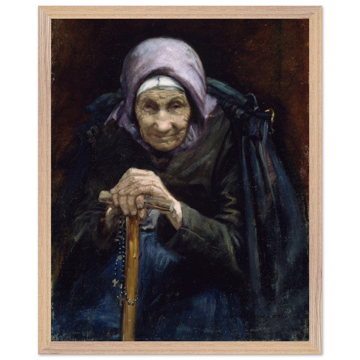 The Fisherman's Mother by Helen Mabel Trevor print in a light oak frame