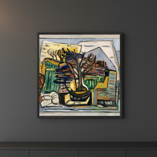 Evie Hone A Landscape with a Tree 1943 black framed Irish modernist print dark wall