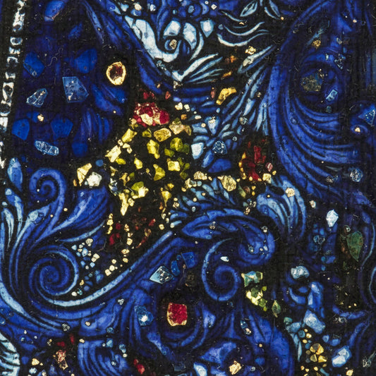 The Song of the Mad Prince" by Harry Clarke 1917 – Gothic Art Nouveau canvas wall art print Extreme macro capturing the microscopic weave of the canvas, pigment granularity, sharp micro-detail, hyper-realistic product photography.