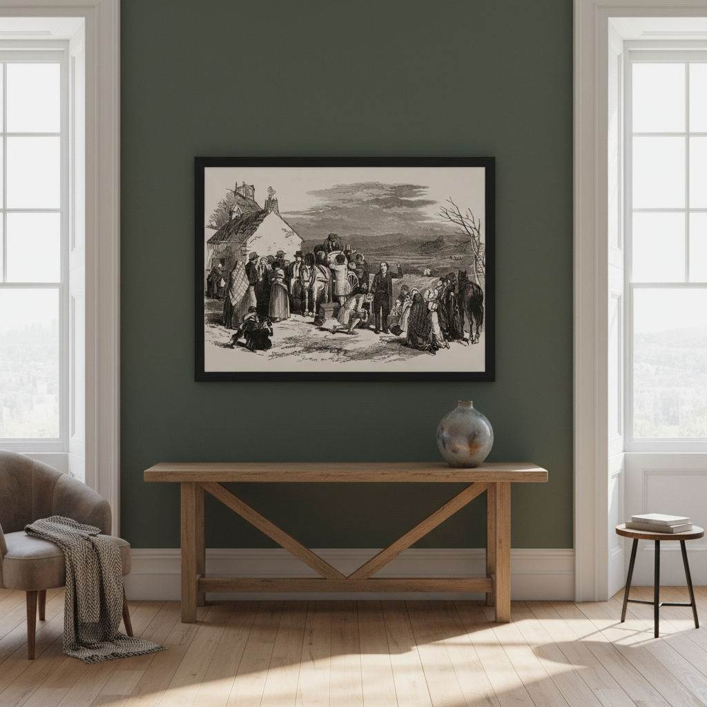 Irish Emigrants Leaving Ireland Historical Framed Black & White Print