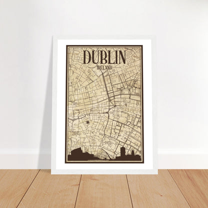 Affiche encadrée vintage de la carte de la ville de Dublin, Irlande