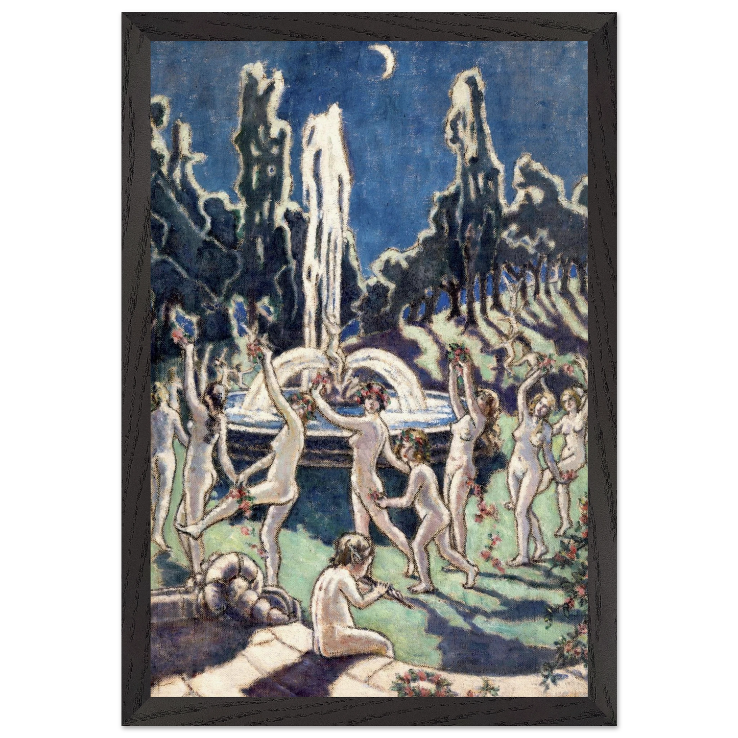 Figures Dancing Round a Fountain by Mainie Jellett - framed print on a wall