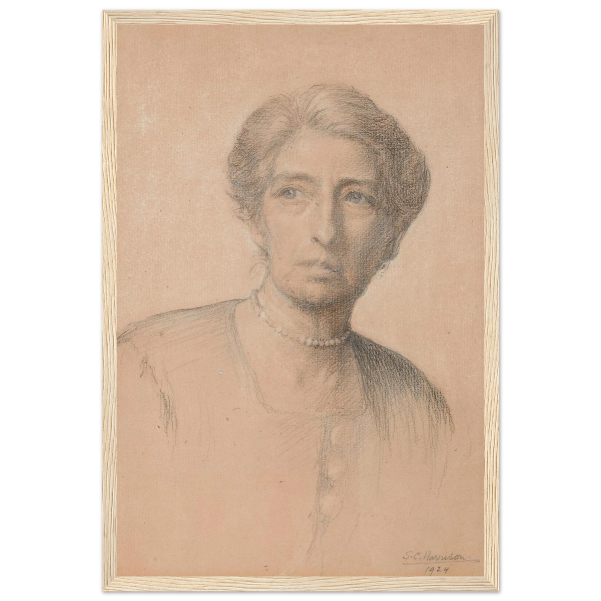 Drawing of the pianist Edith Best, née Oldham, by Sarah Cecilia Harrison, art print in a wood frame, 30x45 cm