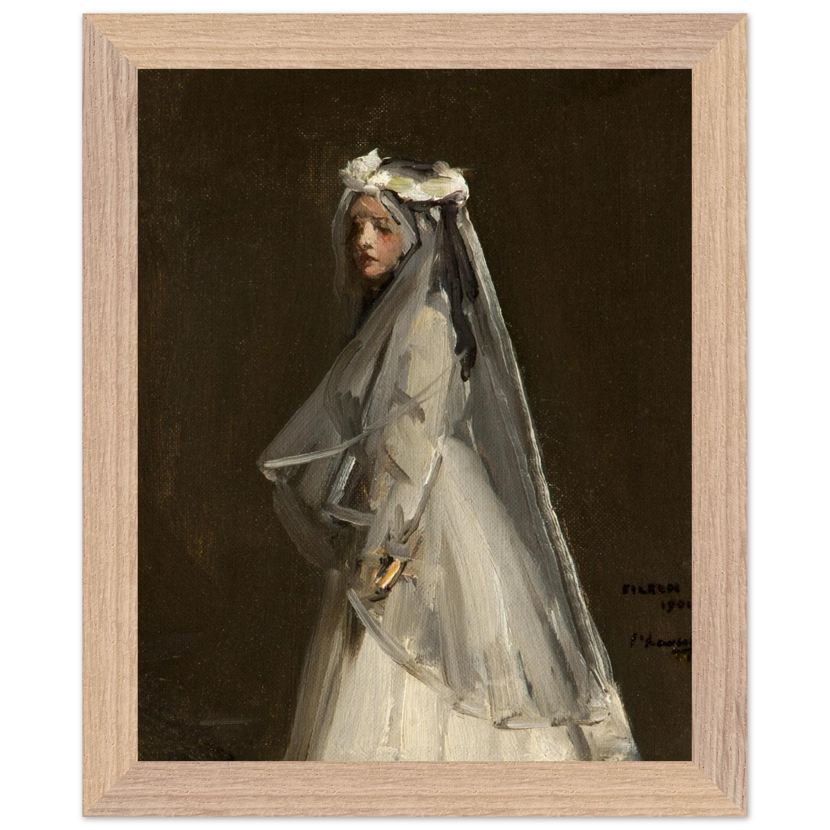 Eileen, Her First Communion (1901) by Sir John Lavery, art print in a wood frame, 20x25 cm