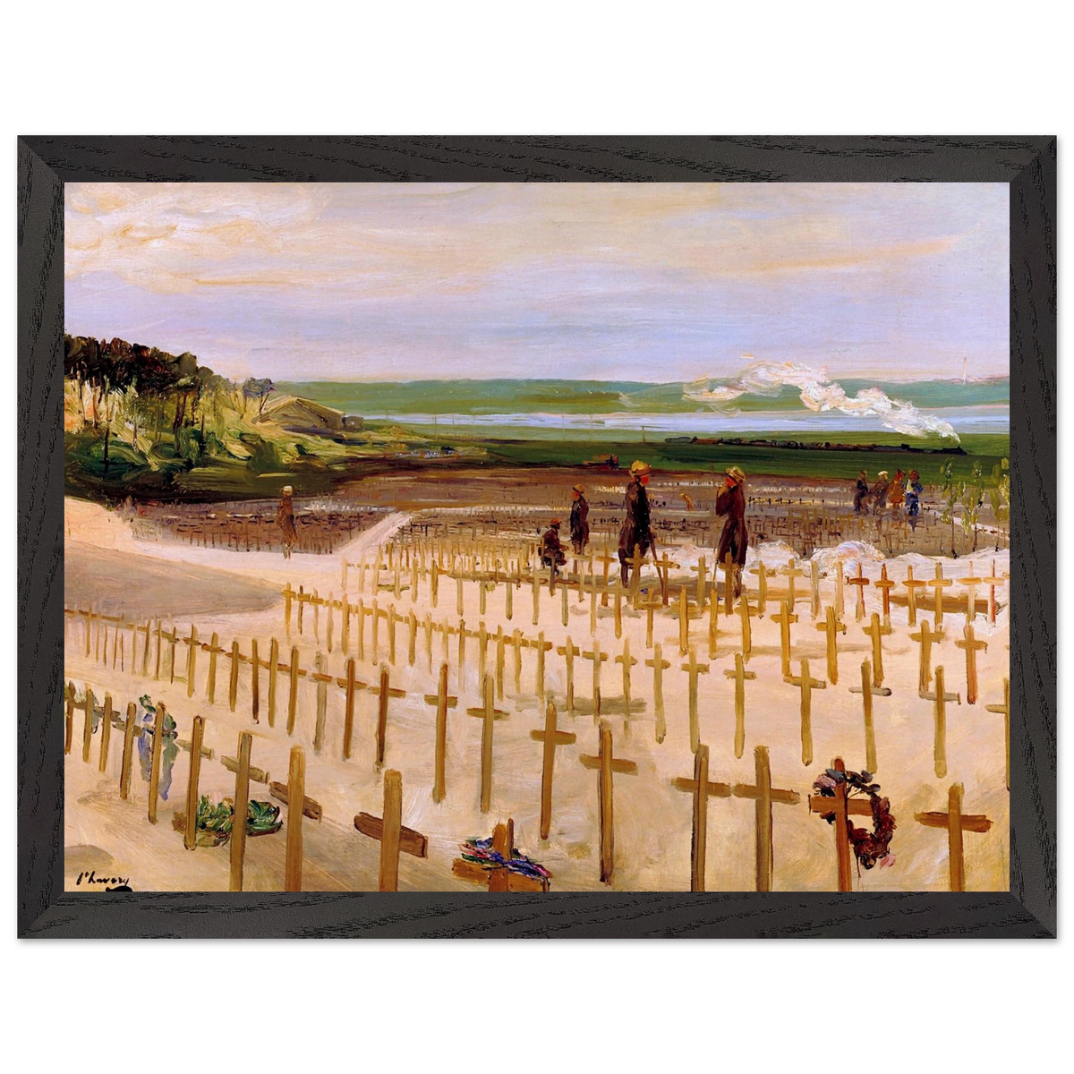 The Cemetery, Étaples (1919) by Sir John Lavery, art print in a black frame, 30x40 cm