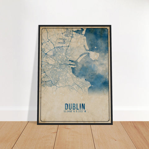 Dublin Antique Watercolor City Map Framed Poster
