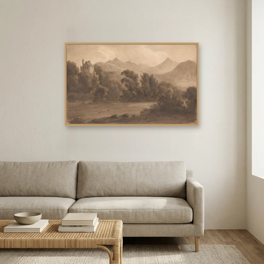 Dunloe Castle, Killarney art print, framed and hung in a living room