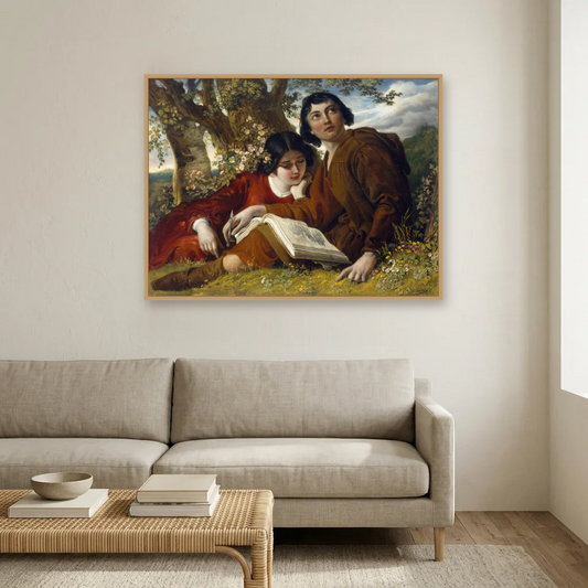 Claude Lorrain Sketching art print, framed and hung in a living room