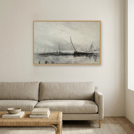 Vessels in a Squall off the Coast art print, framed and hung in a living room