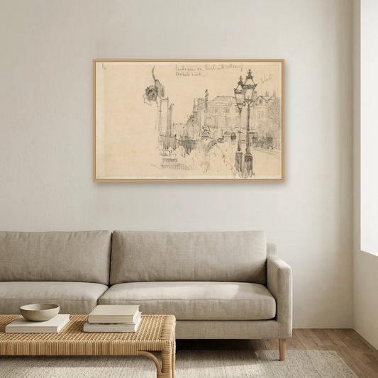 Merrion Row, Dublin, and Tracton House art print, framed and hung in a living room