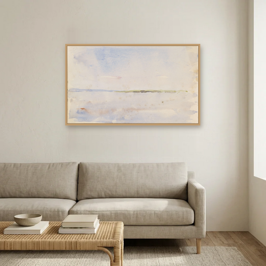 A Distant Coastline art print, framed and hung in a living room
