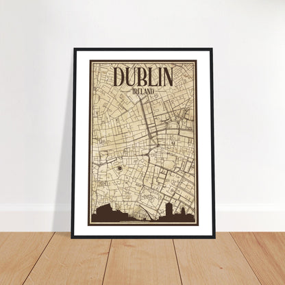 Affiche encadrée vintage de la carte de la ville de Dublin, Irlande