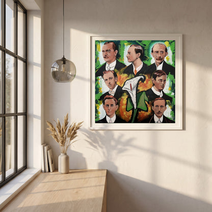 1916 Proclamation framed print in a white frame on a plaster wall above an oak worktop in a bright Scandinavian kitchen