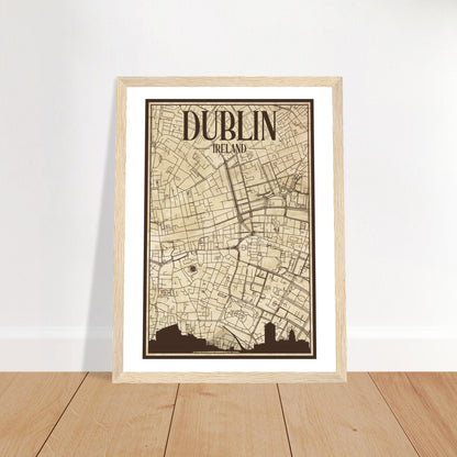 Affiche encadrée vintage de la carte de la ville de Dublin, Irlande