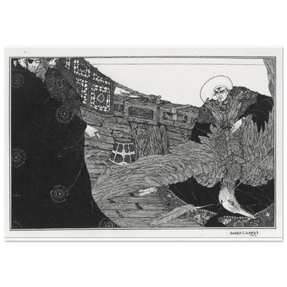 The Albatross Slain by Harry Clarke, black and white illustration for The Rime of the Ancient Mariner