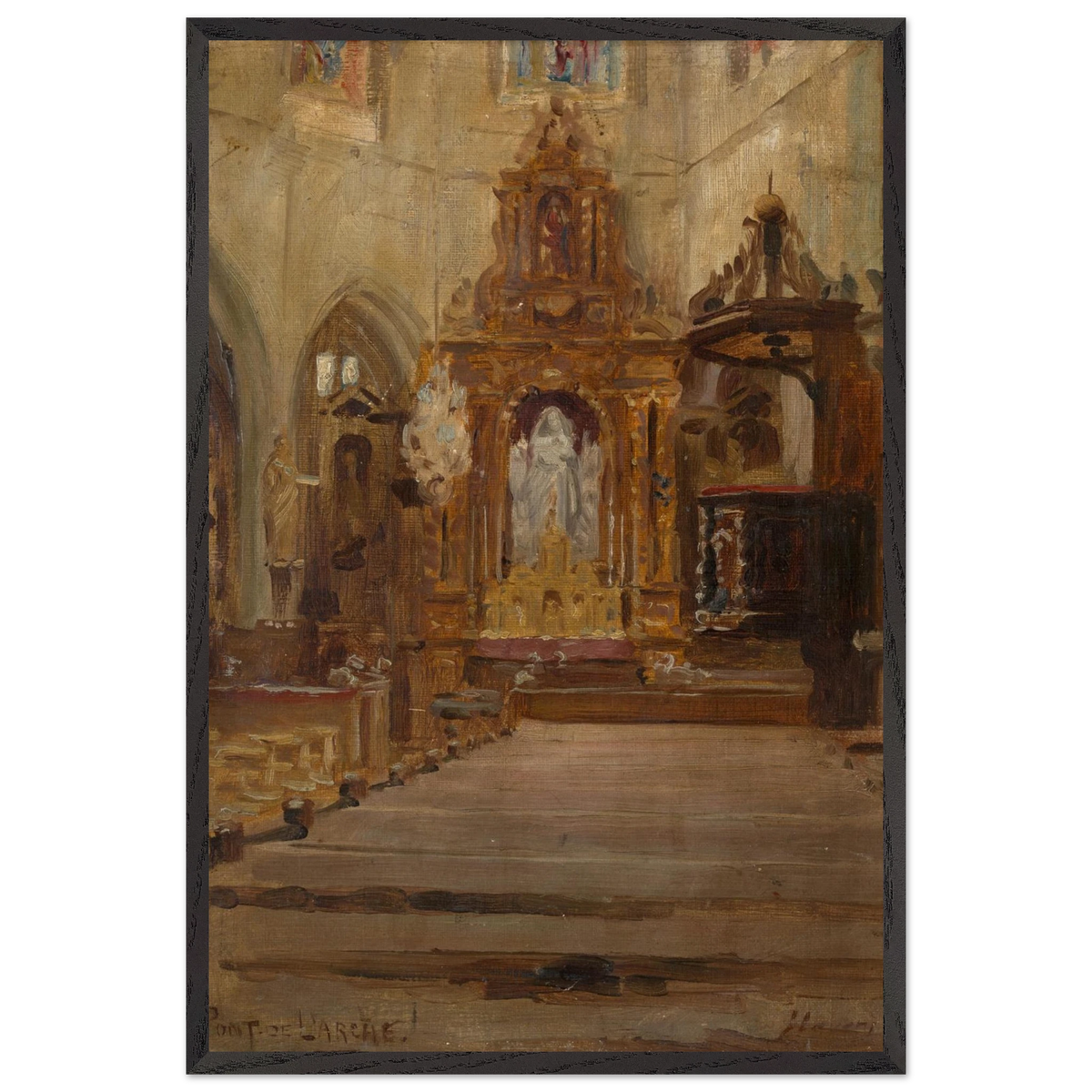 Nave of Notre-Dame-des-Arts, Pont-de-l'Arche, by Sir John Lavery, art print in a black frame, 60x90 cm