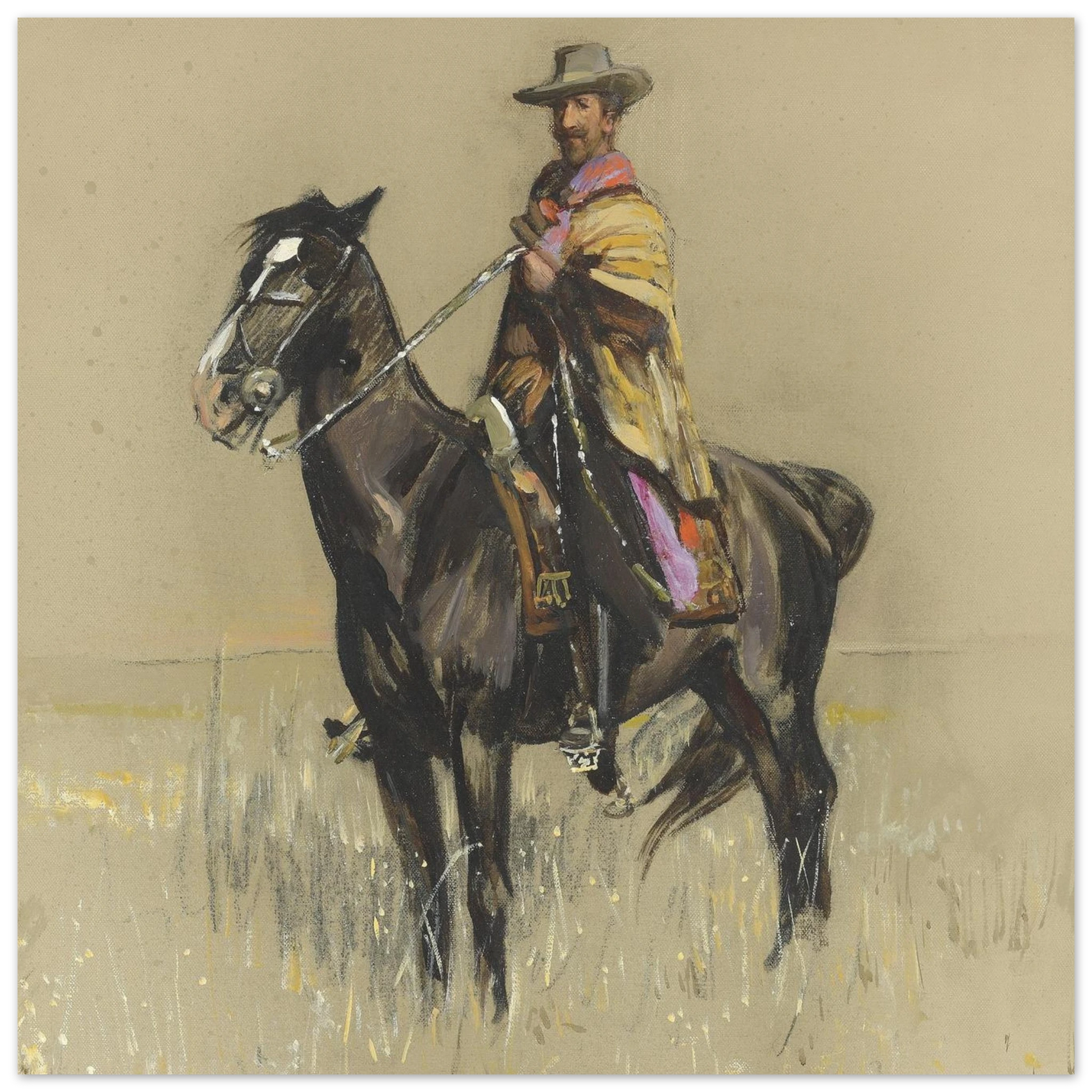 R.B. Cunninghame Graham on ‘Pampa’, By Irish Artist Sir John Lavery Art Print – size comparison view | Buy Irish Art