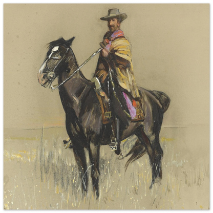 R.B. Cunninghame Graham on ‘Pampa’, By Irish Artist Sir John Lavery Art Print – size comparison view | Buy Irish Art