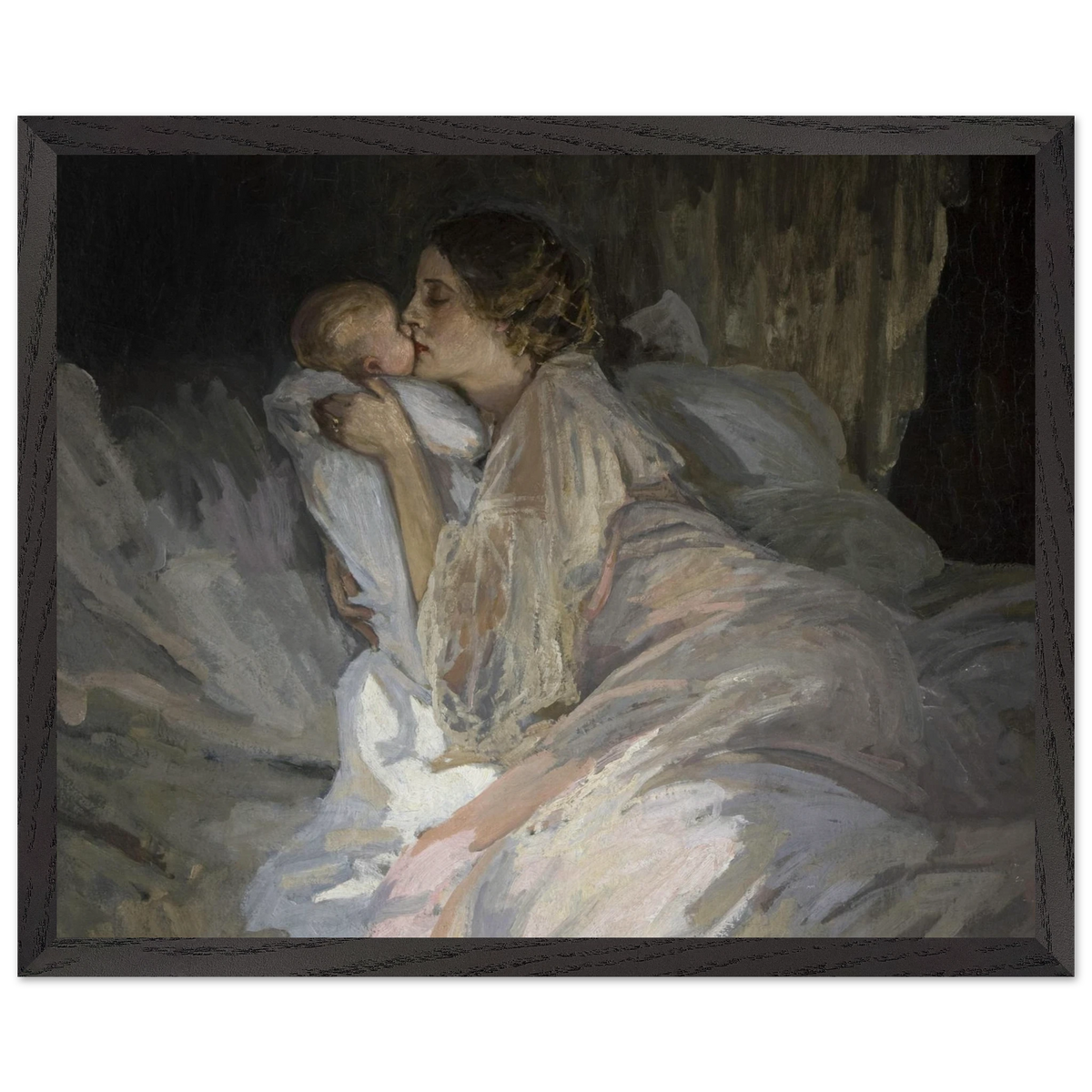 The Mother (1909) by Sir John Lavery, art print in a black frame, 40x50 cm