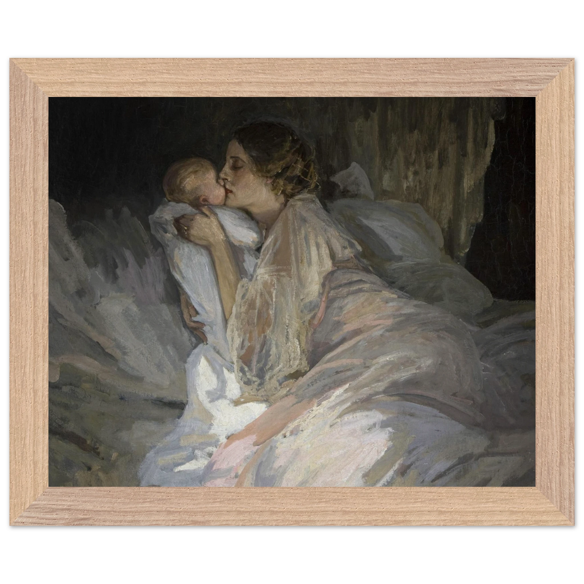 The Mother (1909) by Sir John Lavery, art print in a wood frame, 20x25 cm