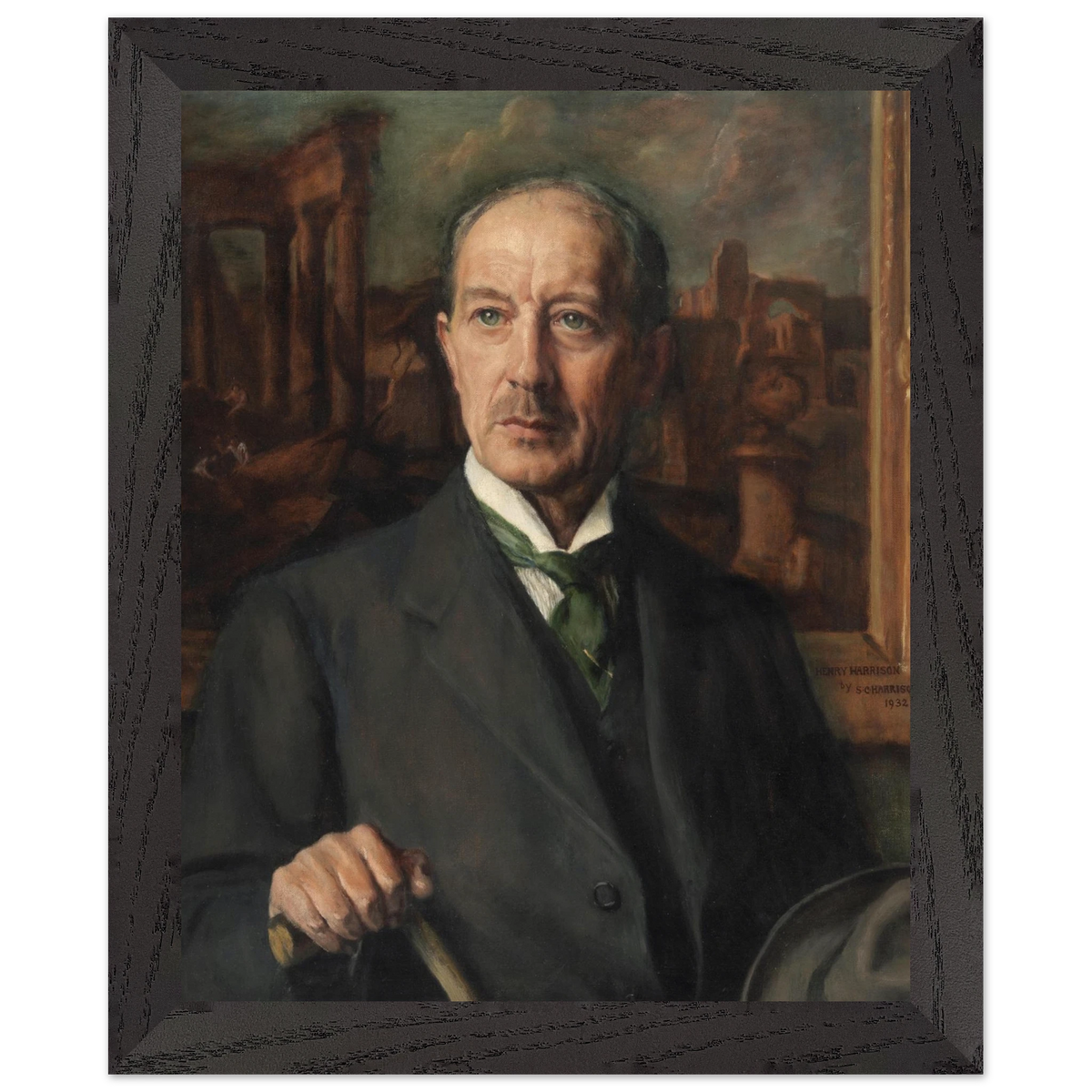 Portrait of Henry Harrison by his sister Sarah Cecilia Harrison, art print in a black frame, 20x25 cm