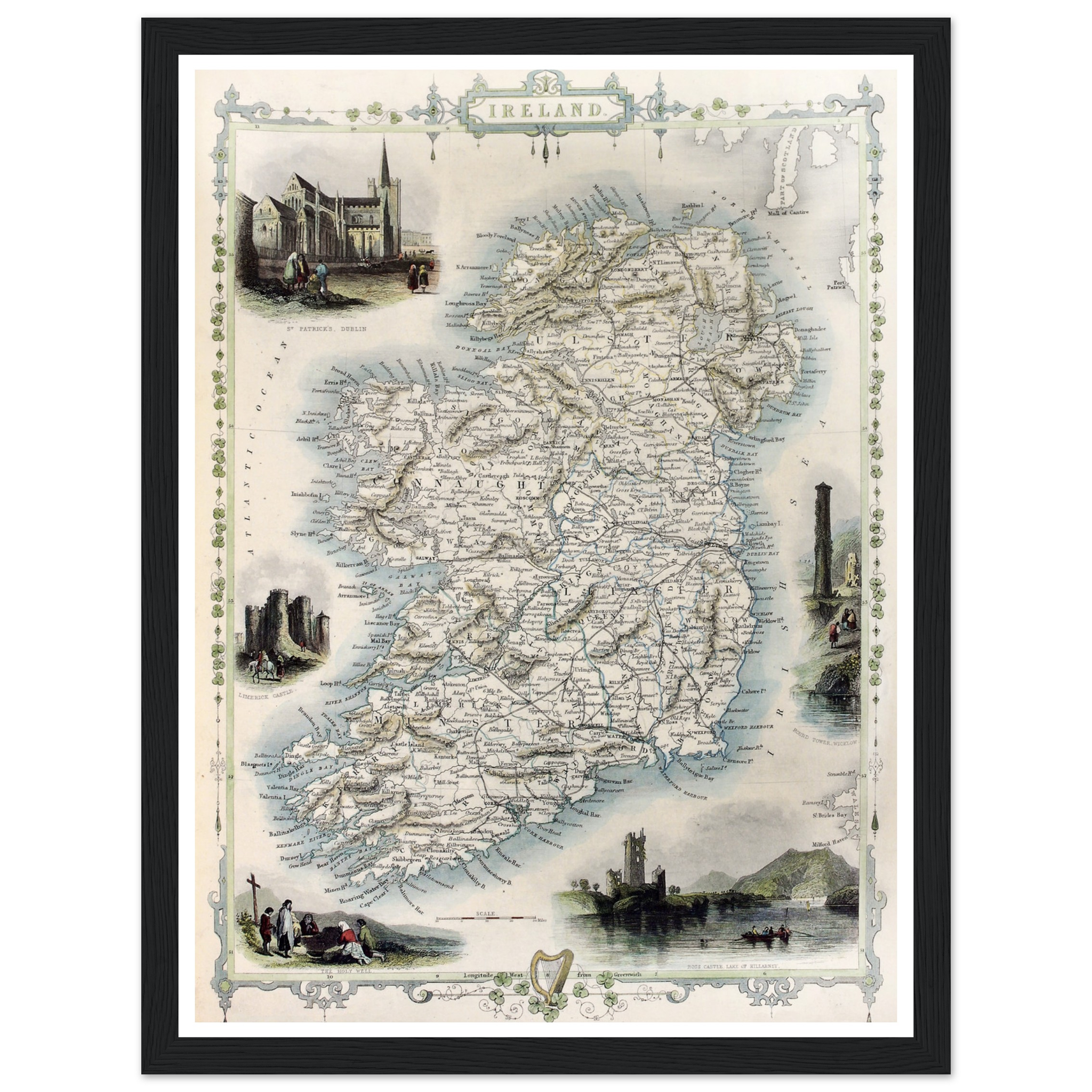 Old Map of Ireland, Vintage Antique Reproduction Framed Print
