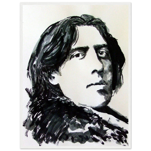 Oscar Wilde White Wooden Framed Art Print, a tribute to the enduring wit and wisdom of the legendary Irish playwright, poet, and author. Expertly created by Irish artist Ó Maolain.