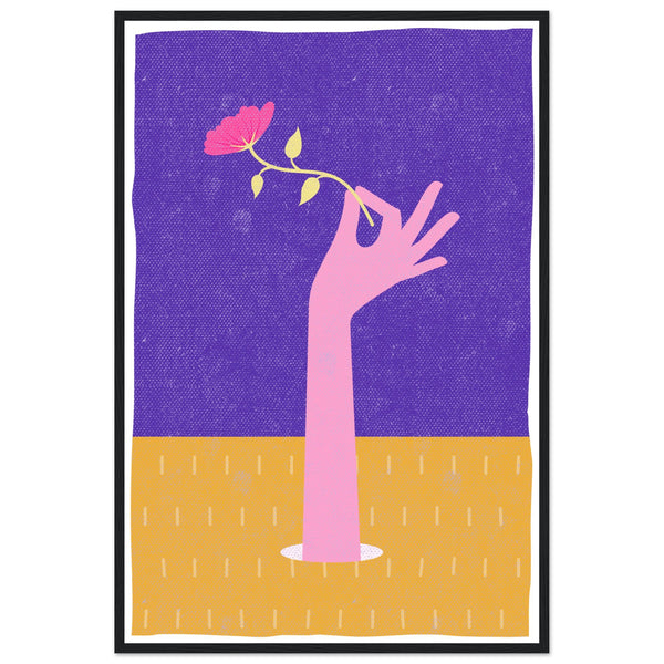 Illustrated Hand with Flower Framed Art Print