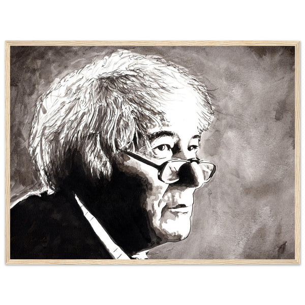 Immerse your space in the poetic brilliance of Seamus Heaney with our framed fine art print. This carefully crafted portrait print pays homage to the lyrical genius of the beloved Irish poet.