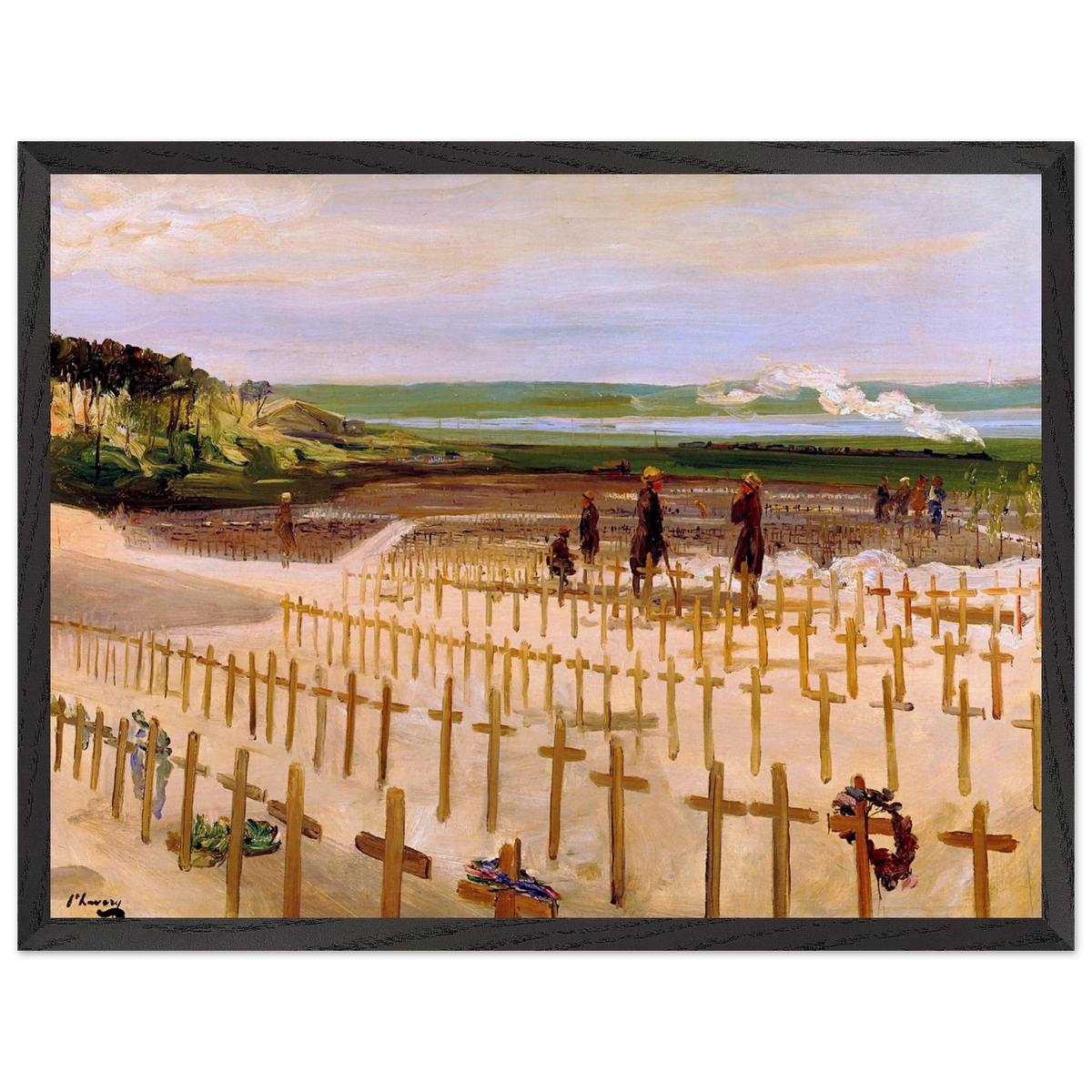 The Cemetery, Étaples (1919) by Sir John Lavery, art print in a black frame, 45x60 cm