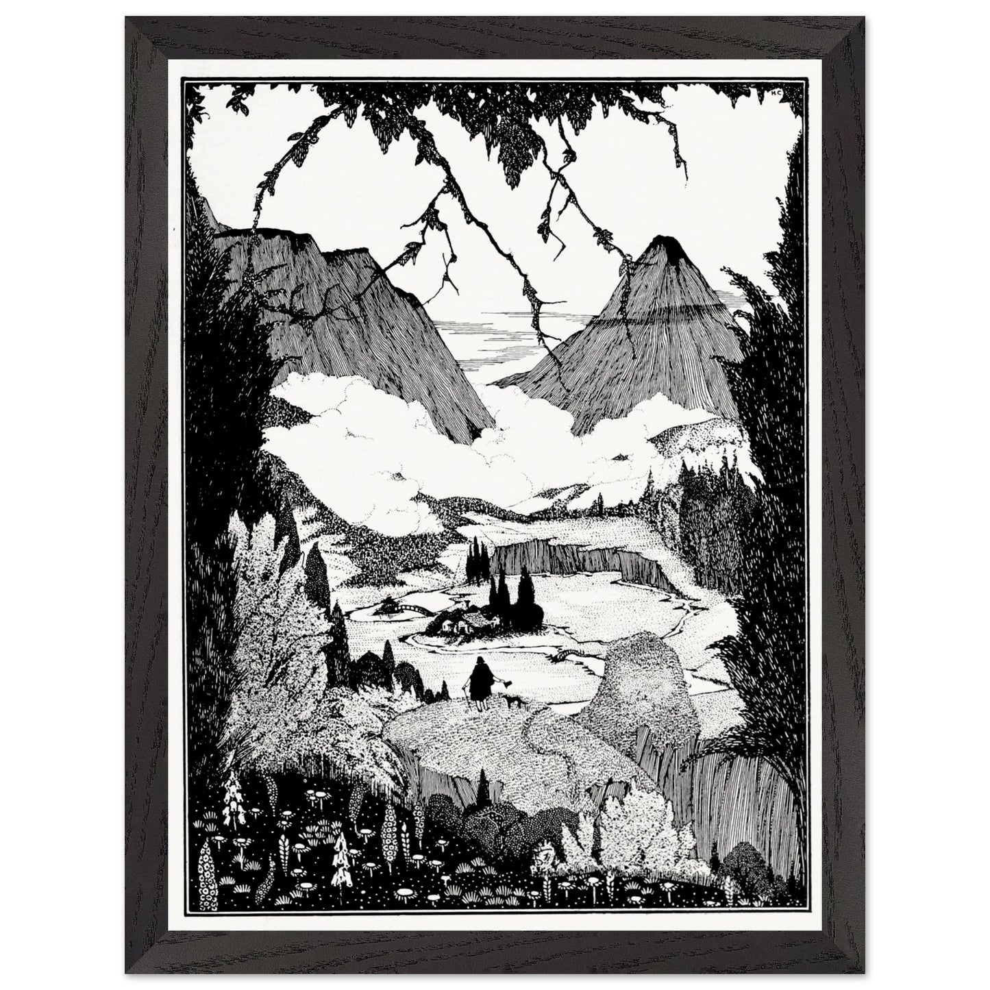 30×40 cm – Harry Clarke “Landor’s Cottage” framed art print in black frame, 30×40 cm