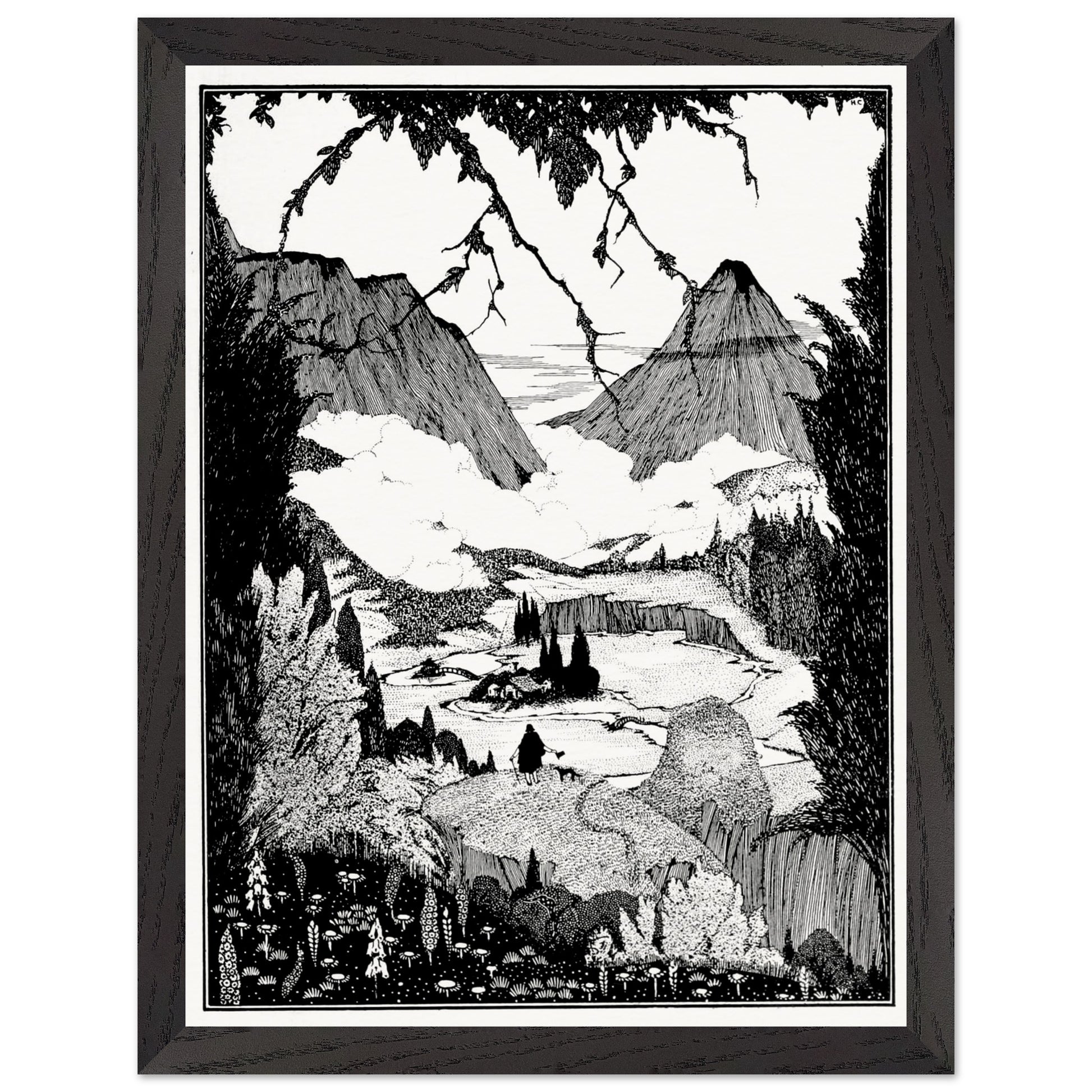 30×40 cm – Harry Clarke “Landor’s Cottage” framed art print in black frame, 30×40 cm