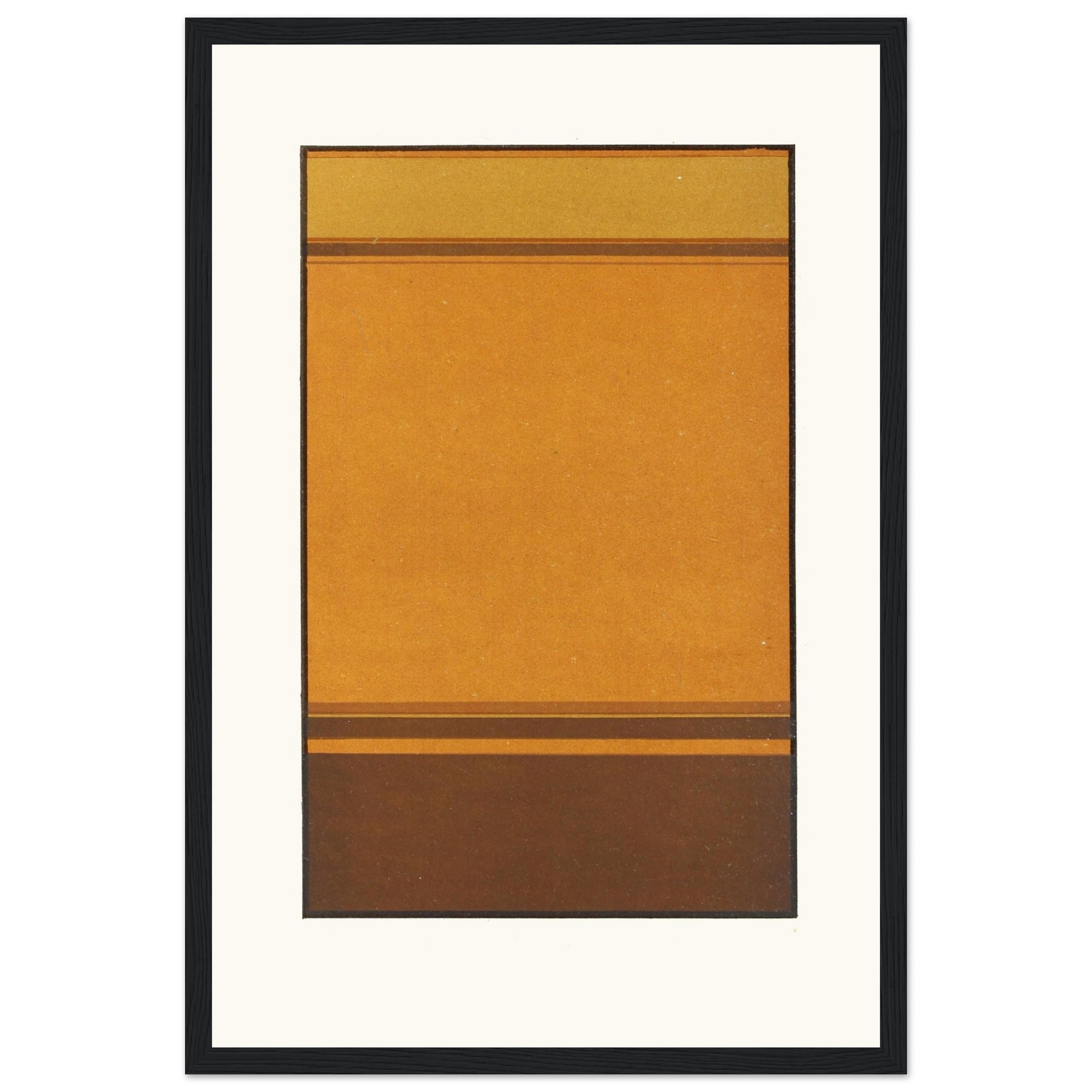 30×45 cm framed print of Harmony of Analogy by James Ward in black gallery frame, warm ochre and brown abstract artwork.