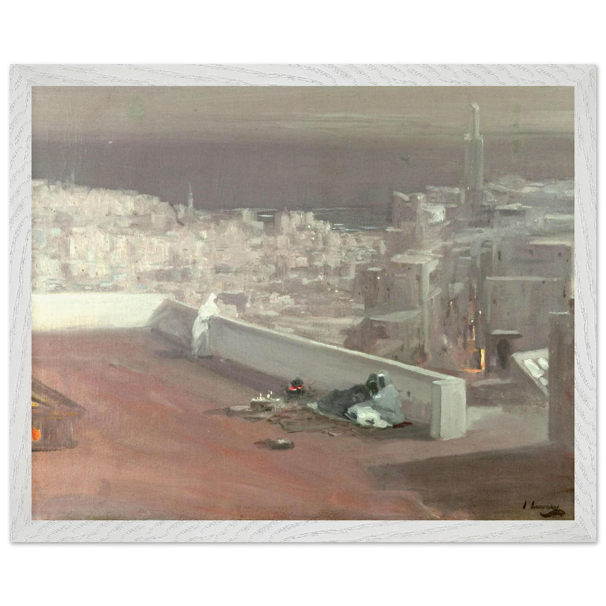 Night, Tangier by Sir John Lavery, art print in a white frame, 40x50 cm