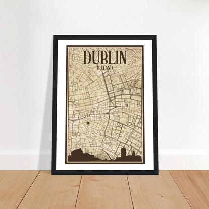 Affiche encadrée vintage de la carte de la ville de Dublin, Irlande