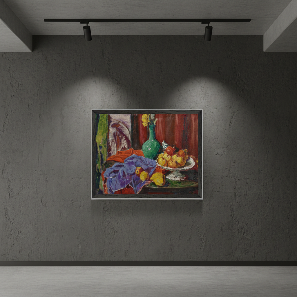 40×50 cm framed art print of Roderic O’Conor’s Still Life of Fruit and Green Vase in black FSC-certified hardwood frame.