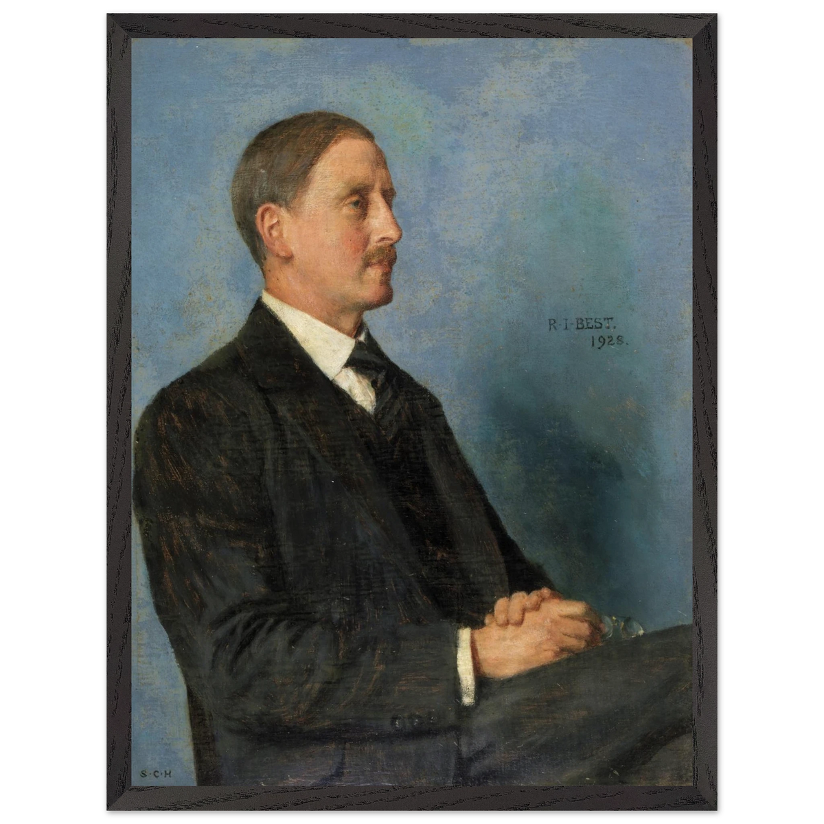 Portrait of Richard Irvine Best by Sarah Cecilia Harrison, art print in a black frame, 45x60 cm