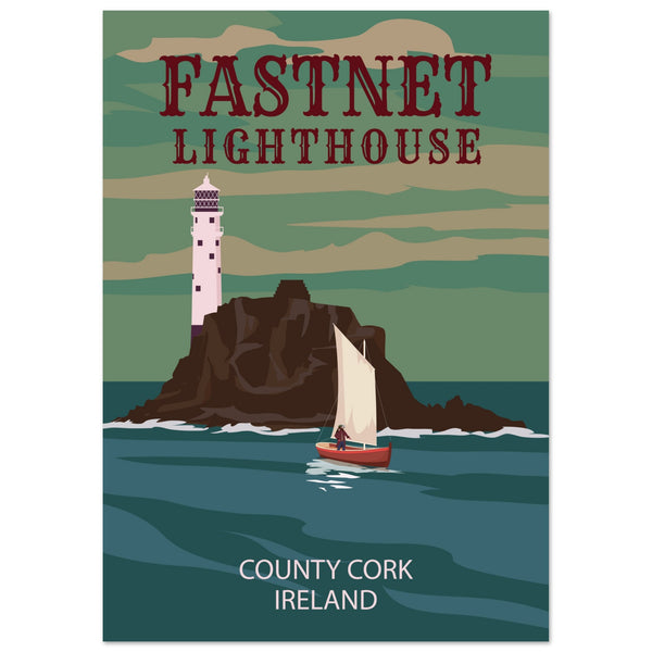 Fastnet Lighthouse County Cork Ireland Travel Retro Poster