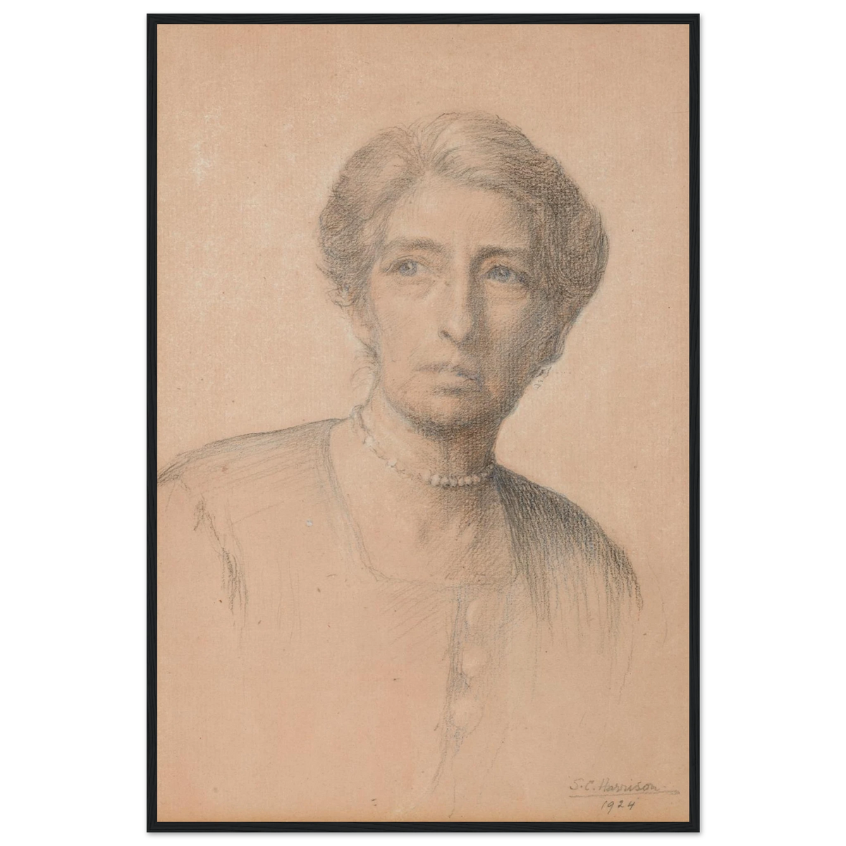 Drawing of the pianist Edith Best, née Oldham, by Sarah Cecilia Harrison, art print in a black frame, 60x90 cm