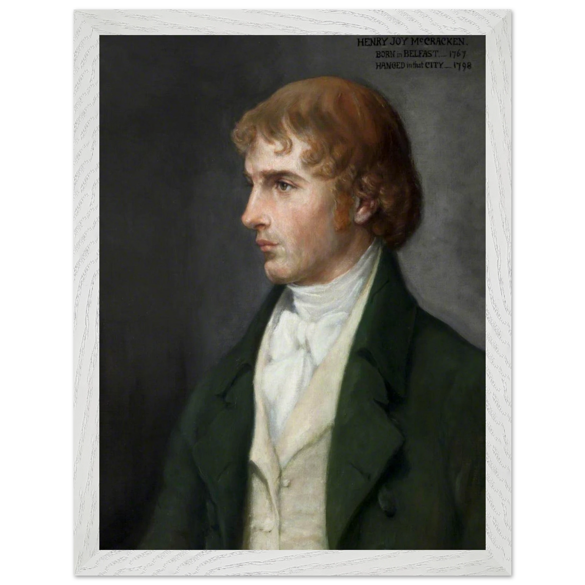 Portrait of Henry Joy McCracken by Sarah Cecilia Harrison, art print in a white frame, 30x40 cm
