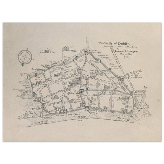 The Walls of Dublin — Antique City Map Print | Historic Irish Wall Art – Irish wall art print | Buy Irish Art