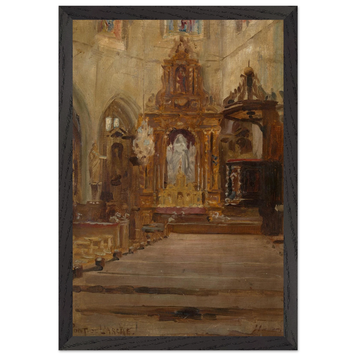 Nave of Notre-Dame-des-Arts, Pont-de-l'Arche, by Sir John Lavery, art print in a black frame, 30x45 cm