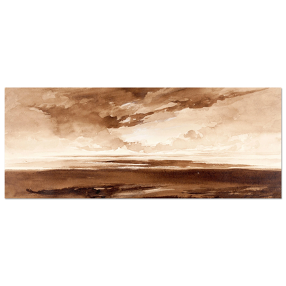 Panorama of the Coast at Sunset by Francis Danby, sepia panoramic view of a low coastline under dramatic clouds