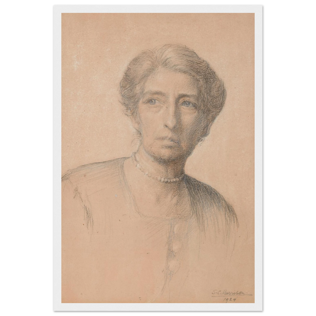 Drawing of the pianist Edith Best, née Oldham, by Sarah Cecilia Harrison, art print in a white frame, 30x45 cm